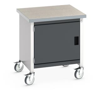 Bott Cubio Mobile Storage Workbench 750mm wide x 750mm Deep x 840mm high supplied with a Linoleum worktop (particle board core with grey linoleum surface and plastic edgebanding) and 1 x integral storage cupboard (650mm wide x 650mm deep x 500mm high).... 750mm Wide Moveable Engineers Storage Bench with drawers and Cabinets